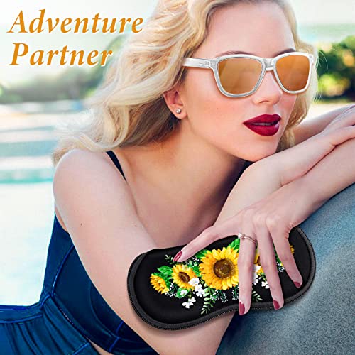 Swooflia Sunglass Glasses Eyeglass Case Bag, Sunflower Floral Soft Reading Glass Pouch For Kids Women Men Neoprene Cloth Travel Extra Large Slim Cases With Clip Zipper 2 Pack #TOP6