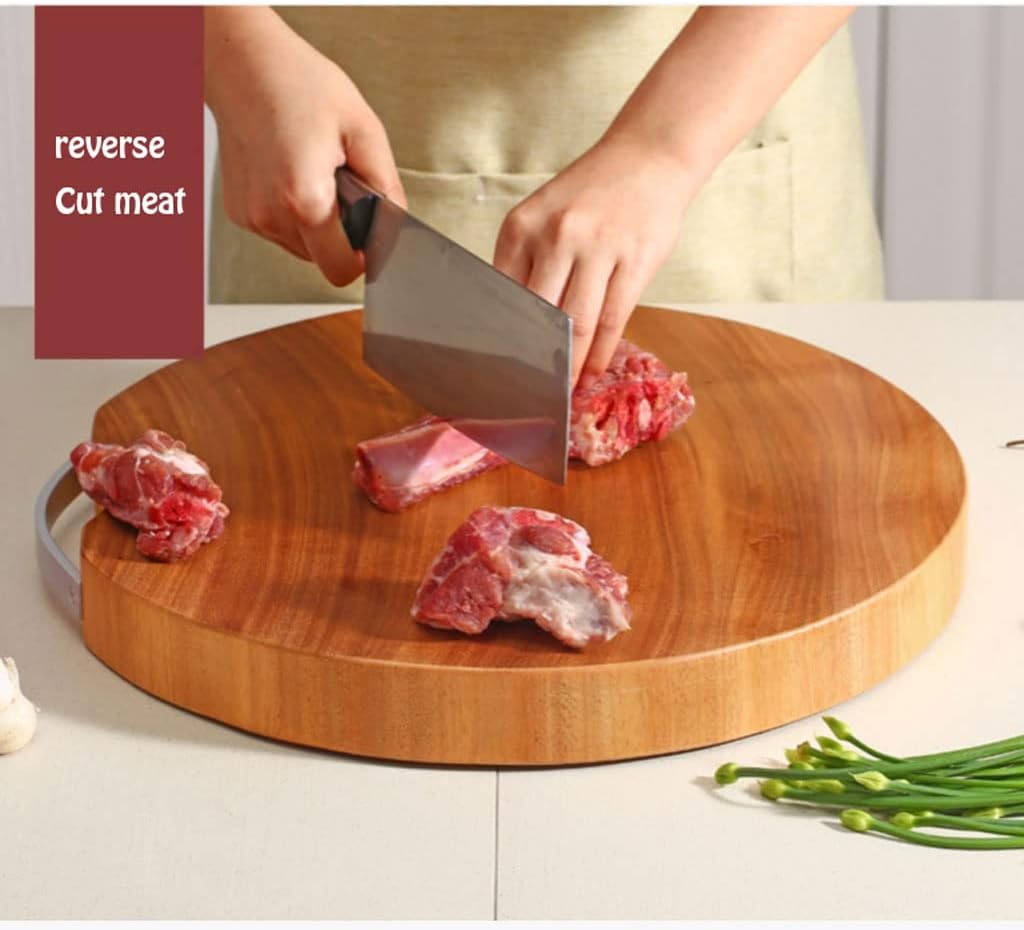 Kitchen Round Cutting Board Professional Double-Sided Cutting Board with Handle for Cutting Meat, Vegetables (33Cm)