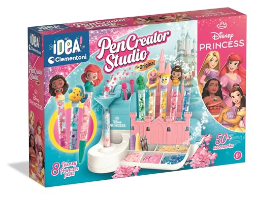 Clementoni - Ideia - Laboratório de canetas Disney Princess - kit criativo com 8 peças e 50 acessórios, 6 anos, desenvolvimento criativo e artesanal, 41,8 x 7, 7 x 29 cm, 18202