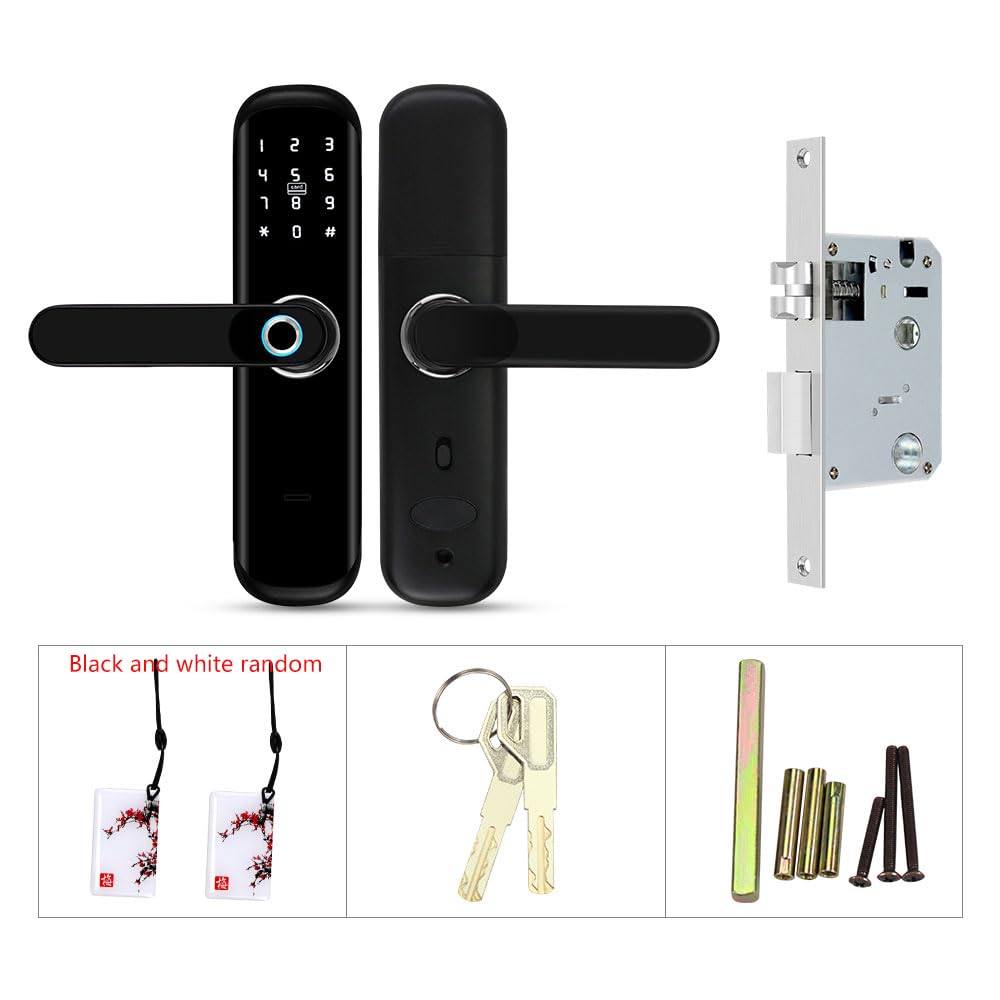 TUYA Serrure de porte intelligente avec poignée : authentification biométrique, mot de passe numérique, entrée sans clé à empreintes digitales, serrure à mortaise électronique Bluetooth