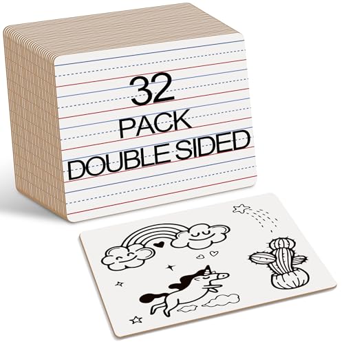 Dry Erase Boards 32 Pack, Double Sided Small Whiteboards with Lines for Kids, Students, Teacher & Classroom Pack, 9'x12' Mini Individual White Boards Lined for Writing Math English Practice
