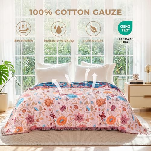 Image of LUTBM Boho Throw Blanket for Bed 60 inchx80 inch, All Season Cotton Couch Blankets