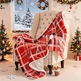 Heated Blanket Electric Throw 50''X60''，Ultra Soft Sherpa Buffalo Plaid Heated Blanket with 6 Heat Levels & 4 Hours Auto Off,Warm Fast Heating Throw with Over-Heated Protection ETL Certification(Red)