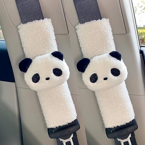 Zigihos 2 PCS Seat Belt Cover Pad, Cute Kawaii Animal Panda Seatbelt Covers for Kids and Adults, Winter Plush Fluffy Soft Seat Belt Cover, Cartoon Seatbelt Cushion,Car Seat Strap Pads (G-Panda)
