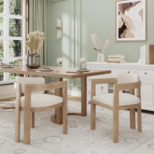 Christopher Knight Home Falcon Fabric Upholstered Dining Chairs Set of 2, Modern Wooden Dining Armchair, Curved Backrest Kitchen Side Chair, Living Room Accent Chair for Extra Seat, Walnut+Beige - Thumbnail 4