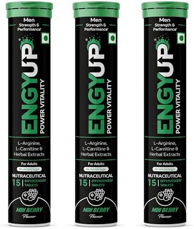 Power Vitality Booster for Men | Strength, Energy & Stamina Boosters | Ashwagandha, Safed Musli, Ginseng, Arginine, Carnitine | 45 Effervescent Tablets | MixBerry Flavor
