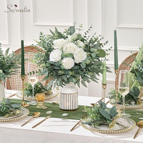 Serwalin 130 Pcs 8 Kinds Mixed Eucalyptus Stems Bulk,Artificial Greenery Silver Dollar Eucalyptus Leaves Picks for Centerpieces Vase DIY Bouquet Arrangement Home Decor by Serwalin - Used condition - Image 6