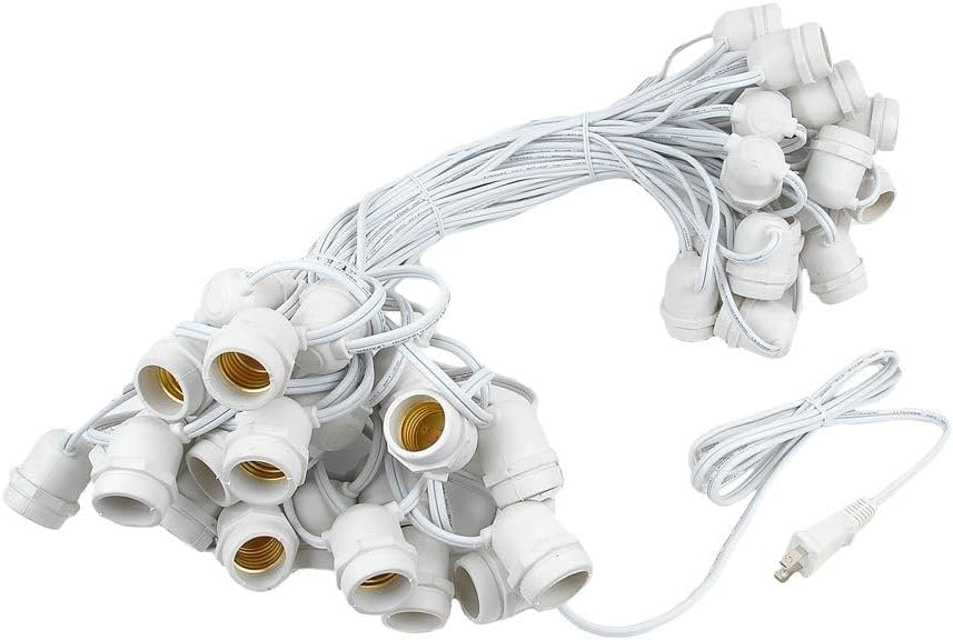 Novelty Lights 100 Feet Heavy Duty Light String with 50 in-Line E26 Sockets, White Wire PVC Commercial Grade Stringer, 24" Spacing, Non-Connectable, No Bulbs