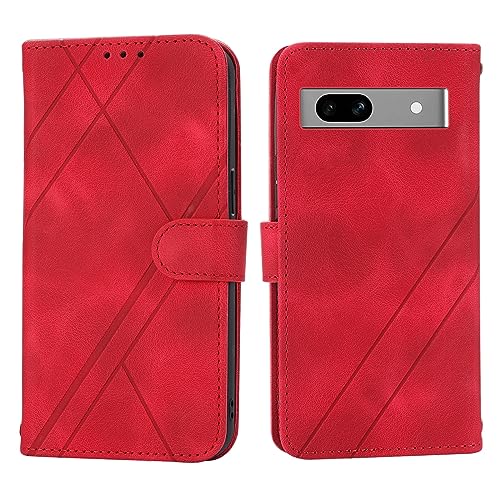 Coque Google Pixel 7A cuir PU rouge avec porte-carte intégré et fermeture magnétique