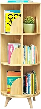 JOZZY Bookshelf,4 Tier Solid Wood Rotating Bookcase for Living Room Bedroom Office Sturdy Book Tower for for CD Book Magazine