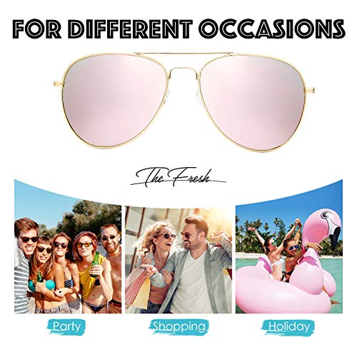 Image of The Fresh Classic Aviator Sunglasses for Men Women, Metal Frame Mirror Lens, Pilot Style, Includes Cleaning Cloth, Pouch