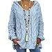 Produktbild Shownicer Damen Strickpullover Oversize Frauen Pullover Kapuze Langarm Shirt V-Ausschnitt Casual T-Shirt Sweater Herbst Winter Hellblau XXL
