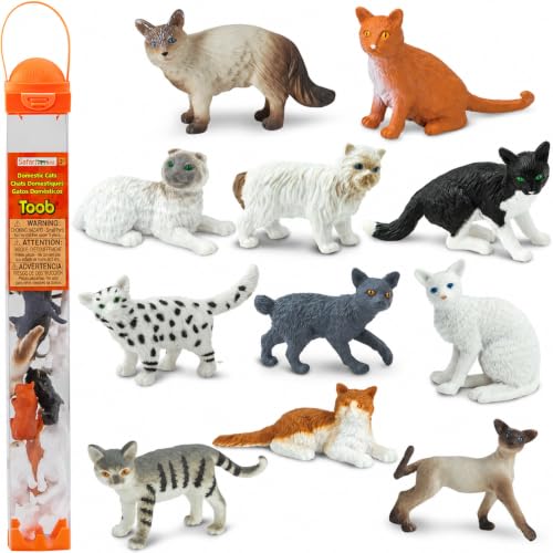 Safari Ltd. Domestic Cats TOOB - 11 Mini Figurines Including Balinese, Gray Tabby, Angora, Birman, Siamese, and More - Toy Set for Boys, Girls & Kids 3+