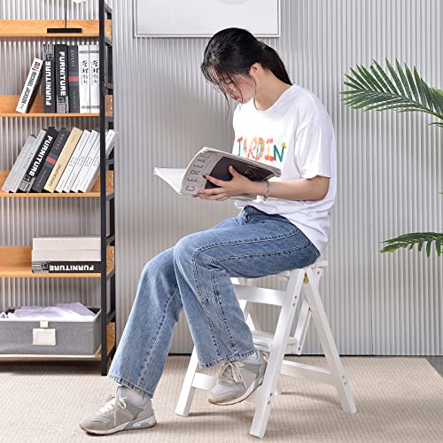 Folding Step Stool Step Ladder 3 Tier, Multi-Functional Folding Solid Wood Ladder Stool, Step Stool Household Muliti-Color Step Ladder Stool For Household And Office 330Lbs,White,2Step #TOP6