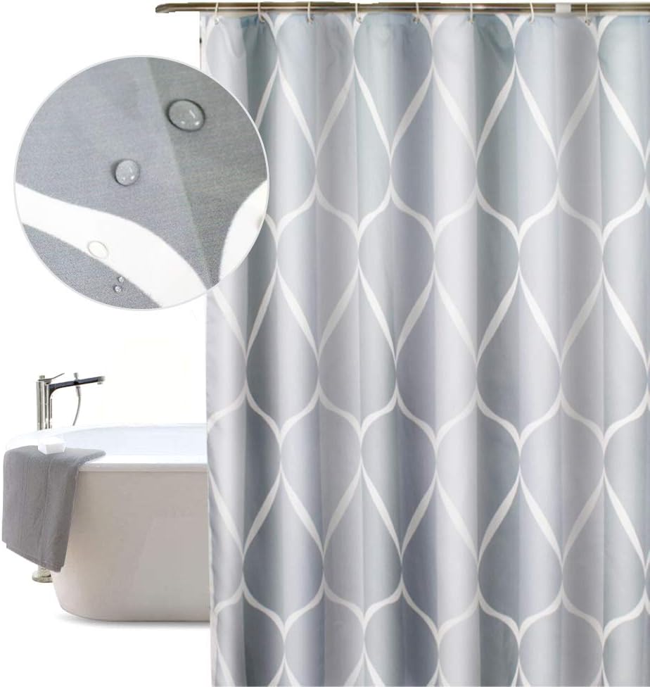 Asly Shower Curtains Mould & Mildew Resistant 180 x 180 cm (71 x 71 Inch) Bathroom Curtain Liner with 12xHooks (Elegant Grey, Polyester)