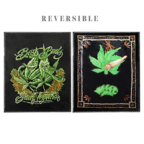 Elegant Comfort Ultra Soft Full/Queen Throw Blanket, Reversible Flannel, Cozy And Plush- All Season Lightweight Decorative Blanket, Marijuana Weed Leaf, Best Buds Stick Together #TOP1