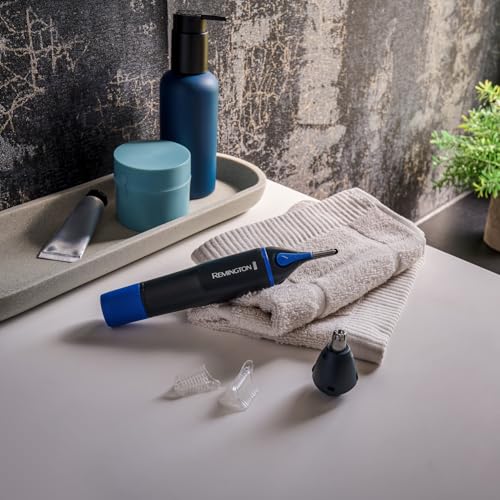 Remington Hair Trimmer for Men, Nose, Ear, & Eyebrow Hair Clipper, Rotary Trimmer, Two Comb Attachments, Waterproof, Battery Operated, Cordless - NE3850