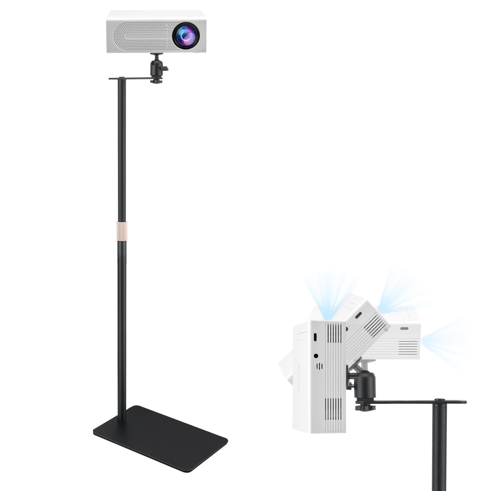 Soporte para Proyector, Sofá Contra la Pared, Soporte de Suelo Oculto para Proyector con Altura Ajustable de 30 a 130cm, Giratorio 360°, Capacidad de Carga de Hasta 5kg para Hogar Oficina Estudio