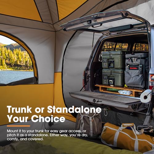 SanHima SUV Tent for Camping with Rainfly - 2 Door Design Waterproof PU3000mm Double Layer SUV Tailgate Tent for Van Jeep CUV Model Y, 10'L x 9'W x 6.6'H, Up to 6 Person, Orange & Gray by SAN HIMA - Image 2