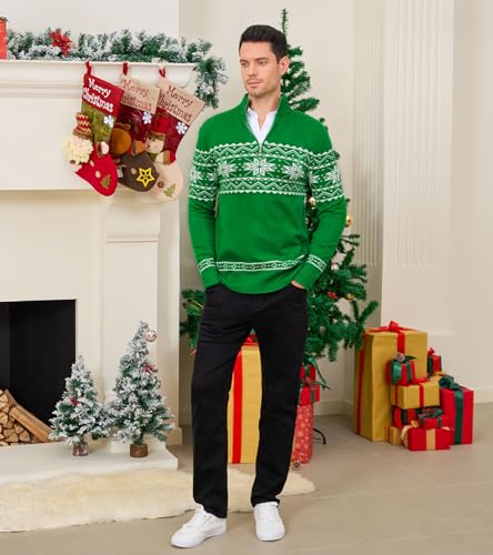 Belovecol Ugly Chirstmas Mens Quarter Zip Up Sweaters Mock Neck Slim Fit Polo Pullover Sweater Tops4