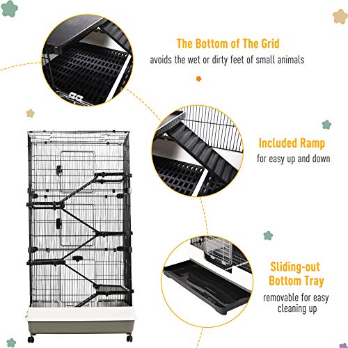 Pawhut 6-Level Small Animal Cage Hutch With Wheels, Removable Tray, Platform And Ramp For Rabbit Bunny, Chinchillas, Ferret, Hedgehog & Gerbils #TOP5