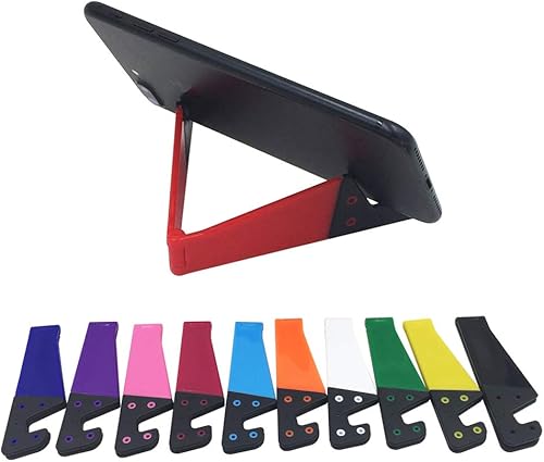 Set of 10 Pocket-Sized Plastic V Model Cellphone Stand, Universal Foldable Portable Smartphone Mobile Phone Vertical and Horizontal Mount Desktop