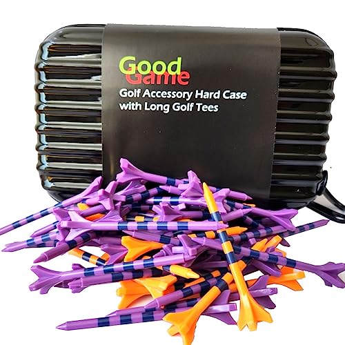 Golf Ball Bag Pouch, Golf Accessory Bag, Golf Bag Organizer, Golf Valuables Pouch, Plastic 4-Prong Head Design Strips Assorted Colourful Long Golf Tees Set (Pack of 50) (Black)