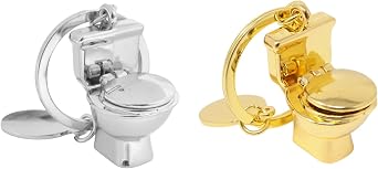 Honbay 2PCS Metal Mini Toilet Model Keychain Funny Toilet Key Rings Keyfob for Bag Purse Wallet Cellphone or Car Pendant 2 Color