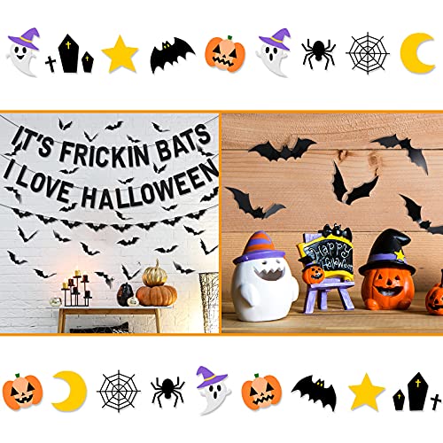 It's Frickin Bats I Love Halloween Banner Halloween Party Decorations 1 Pcs Bat Banner 42 Pcs Bat Stickers Black Glittery Bat Garland Set For Home Yard Fireplace Mantle Party Supplies #TOP2