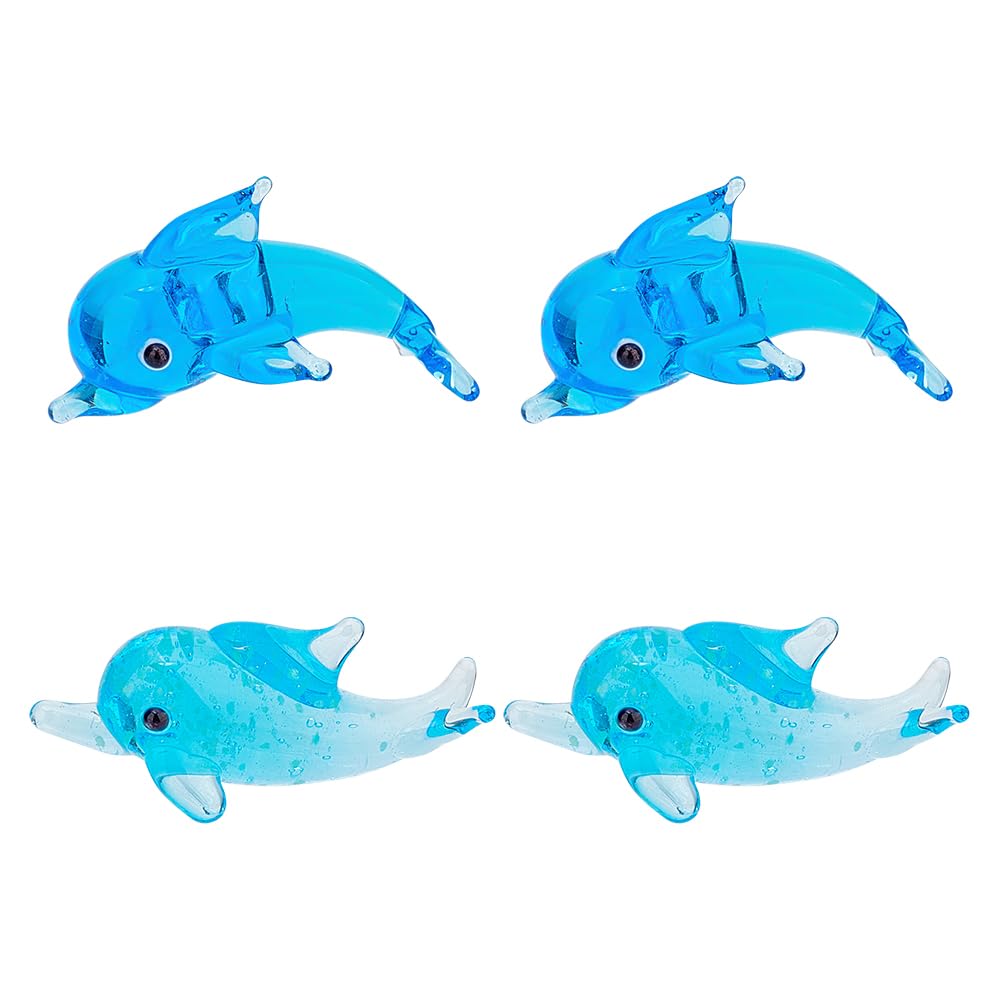 arricraft 6 Pcs Glass Dolphin Figurine, 2 Styles Hand-Blown Sea Animal Sculpture Deep Sky Blue Transparent Crystal Dolphin Display Decorations Home Desk Ornaments