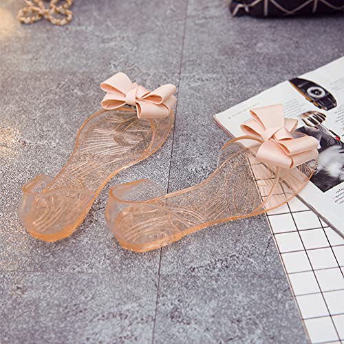 Women Jelly Shoes Bowknot Sandals Flat Summer Beach Footwear Fashionable and Comfortable for Daily Wear for Dresses and Pants Beige2