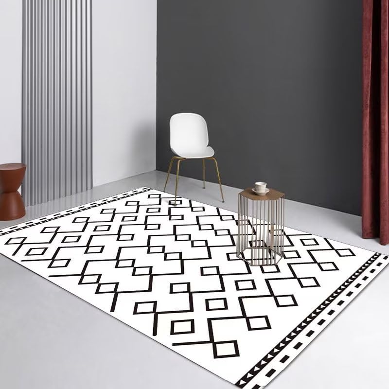 Tapis de chambre ado gris 180x250cm géométrique et lavable