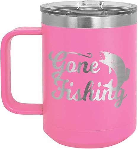 Miniatura 9 de ONLYGIFTS.COM - Taza de café con tapa deslizante (13.0 fl oz), diseño con texto "GONE FISHIN", Verde