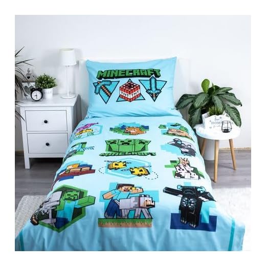Minecraft - Juego de funda de edredón oficial para cama individual, 140 x 200 cm, diseño épico Let's Play| Verde reversible de 2 caras, mercancía oficial, incluye funda de almohada a juego