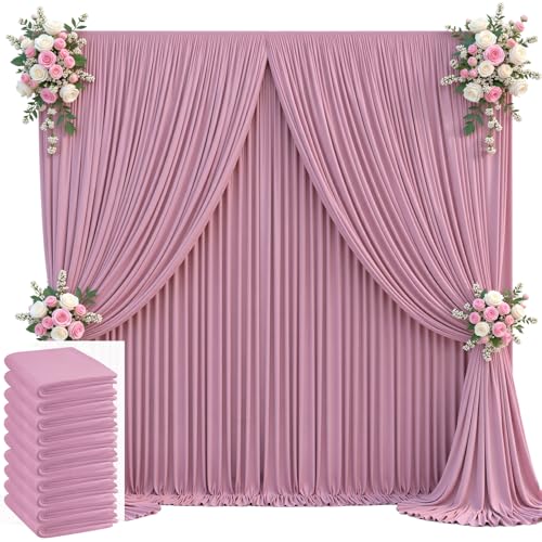 Image of 50x10ft Dusty Pink Backdrop Curtain for Wedding Parties Wrinkle Free Fabric Pink Drapes Backdrop Decoration for Baby Shower Birthday Photography Decoration 10 Panels, 5ft x 10ft