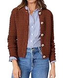 PRETTYGARDEN Women's Knit Cardigan Sweaters Casual Long Sleeve Open Front Button Down Trendy Jackets Outerwear (Caramel,Small)