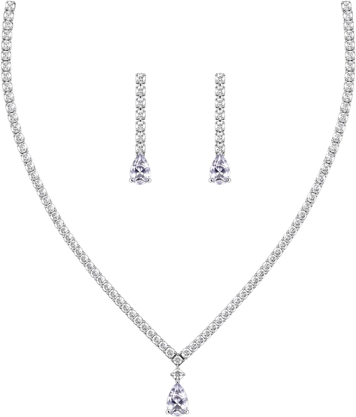 Silver Rhinestone Necklace and Earring Set for Women – Bridal Wedding Jewelry Set, Bridesmaid Accessories, Prom and Formal Costume Jewelry