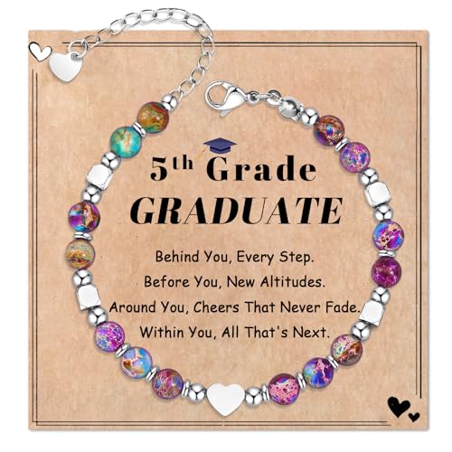 Image of Gifts for Women & Girl, Healing Natural Stone Beads Heart Bracelets with Quote Card, Back to School Valentines Mothers Day Graduation Christmas Birthday Gifts
