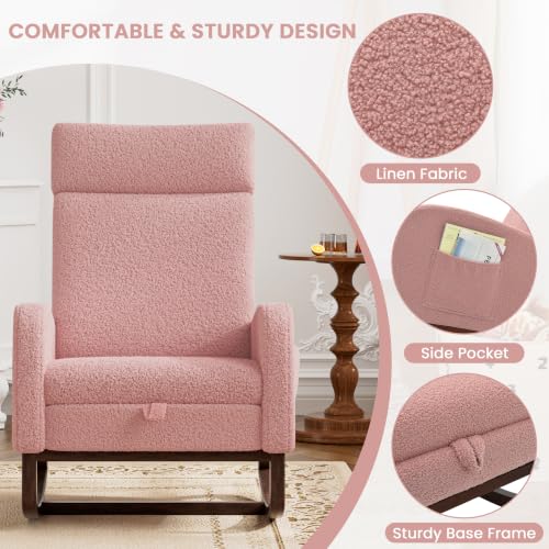 Image of Teddy Nursery Rocking Chair, High Back Glider with Footrest, Purplish Pink