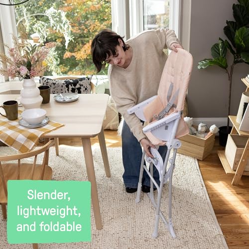 Image of Ingenuity Sun Valley Compact Folding Baby High Chair, Food-Grade Safe Plate, Safety Harness, for Ages 6 Months and Up, Unisex - Pink
