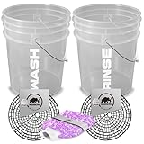 Detailing Car Wash Bucket Set With Wash Guards for Scratch Free Car Cleaning. Includes Microfibre Washmitt. (Clear)