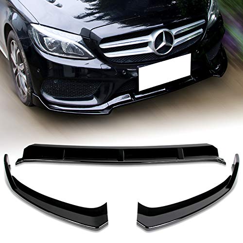 Q1-Tech, 3-Piece Front Bumper Lip Fit For Compatible With 2015-2018 Mercedes-Benz C-Class W205 Sport, Front Bumper Lip Spoiler Air Chin Body Kit Splitter, Painted Glossy Black Abs, (B-Style) #TOP7