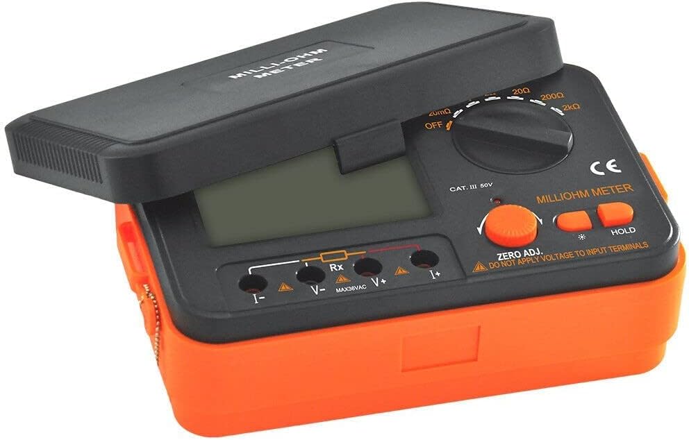 AideTek VC480C Precision Milliohm Meters 4 Wire Kelvin Clip 0 Adjust Large LCD Backlit LCD Data Hold Manual Zero Display Adjust with Calibration Certificate