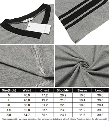 Ekouaer Men's Nightshirt Cotton Nightwear Comfy Big&Tall V Neck Short Sleeve Soft Loose Pajama Sleep Shirt,Men-Grey,Large #TOP4