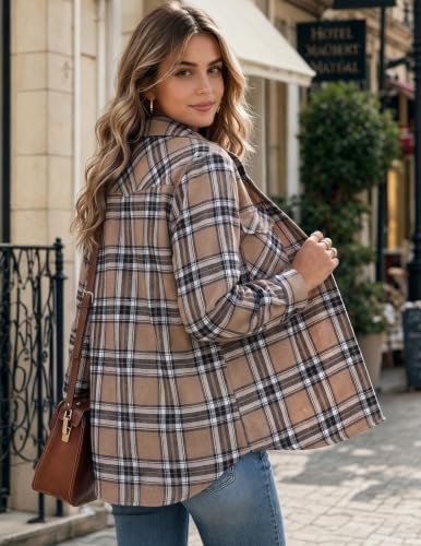 Image of Zeagoo Flannel Shirt Women Plaid Button Down Shackets Long Sleeve Fall Tops | Cotton Brushed Flannel Shirts Lightweight Loose Fit Blouse Business Casual Office Outfits 2026 Fashion Summer Western Clothes