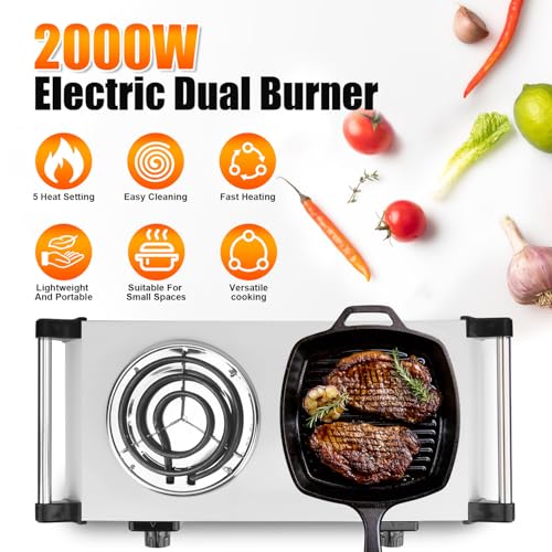 Electric Charcoal Burner Stove, 500W Single Coil Hot Plate Starter with Grill Tongs, 5-Level Temp, Smart Heat Control & Stainless Steel Fast Heating for Cooking top Countertop (4271White) by TeqHome - Used condition - Image 3