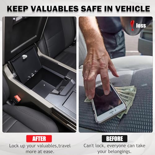 Center Console Safe Organizer Vault Lock Box for Hummer EV SUV Truck Accessories 2022-2024 2025 2026 Center Console Armrest Gun Vault Lockbox Security with 3 Digit Combo Code Lock, Anti-Theft (Black) - Thumbnail 2