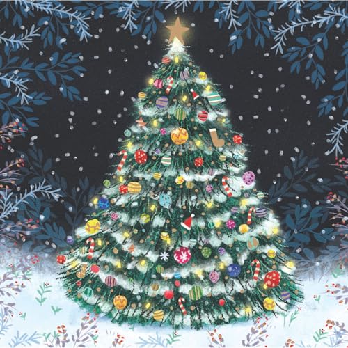 Tracks Publishing Charity Christmas Cards Pack of 5 - Snowy Festive Tree Design - Foil Finish - Artistic Christmas Cards Multipack - In Aid of Marie Curie