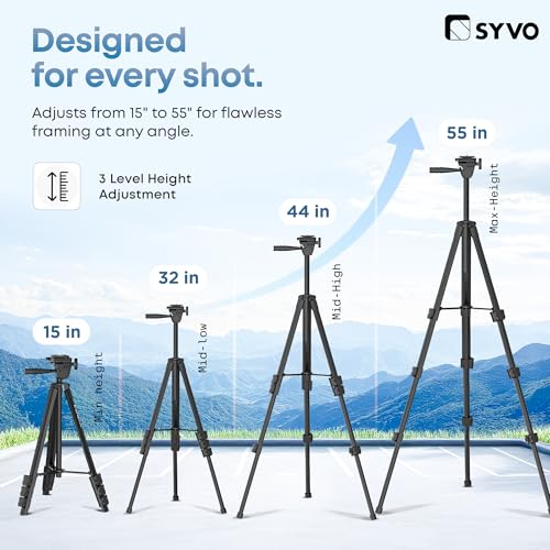 Syvo 3180 55 Inches (140CM) Aluminum Tripod Stand with 3-Way Panhead, Quick Release Plate, Level Indicator & Adjustable Height, Lightweight Portable Camera Tripod for Mobile, Vlogging & Photography - Image 4