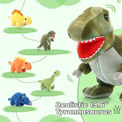 Muiteiur Dinosaur Stuffed Animal Soft Plush T-Rex Zippered Belly Inside With 5 Cute Baby Dinosaur Great Gift Set For Kids,19.6Inch #TOP1
